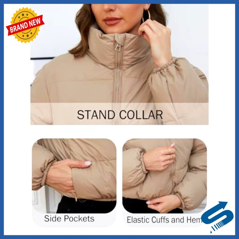 Cropped Puffer Jacket Lightweight Down Quilted Fu… - image 6